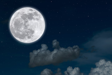 Naklejka na ściany i meble Full moon with clouds on blue sky.