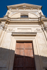 Looking up at an old stone building in the town of Anguillara in Italy