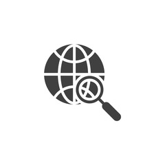 Global search vector icon. Geography research filled flat sign for mobile concept and web design. Globe and magnifying glass glyph icon. Symbol, logo illustration. Vector graphics