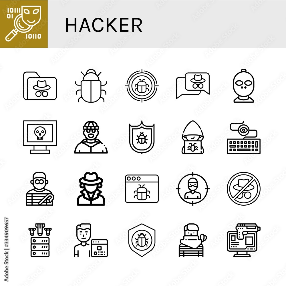 Poster hacker simple icons set