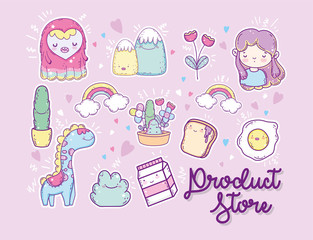 Kawaii store cartoons vector design