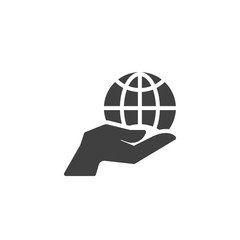 Hand holding globe vector icon. filled flat sign for mobile concept and web design. World globe and hand glyph icon. Symbol, logo illustration. Vector graphics