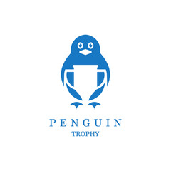Penguin Logo with trophy icon concept.