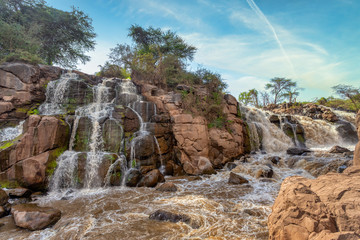 small waterfall in Awash National Park. Waterfalls in Awash wildlife reserve in south of Ethiopia....