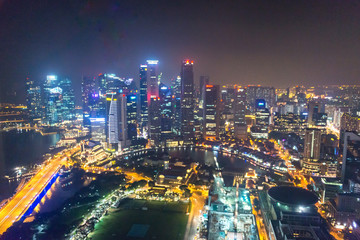 Fototapeta na wymiar Aerial view of Singapore business district and city at twilight in Singapore, Asia