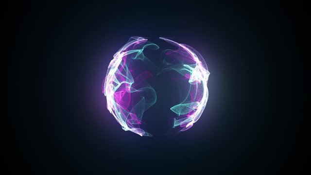 Abstract magic sphere, computer generated background. Multicolored gaseous shape from glow neon particles. 3d rendering of shine element