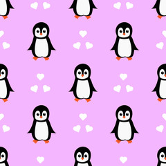 Obraz premium Seamless pattern with cute cartoon penguin. Vector illustration.
