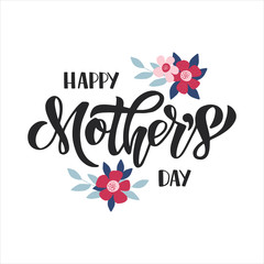 Mother's Day holiday banner. Hand drawn vector brush lettering with flower bouquet.