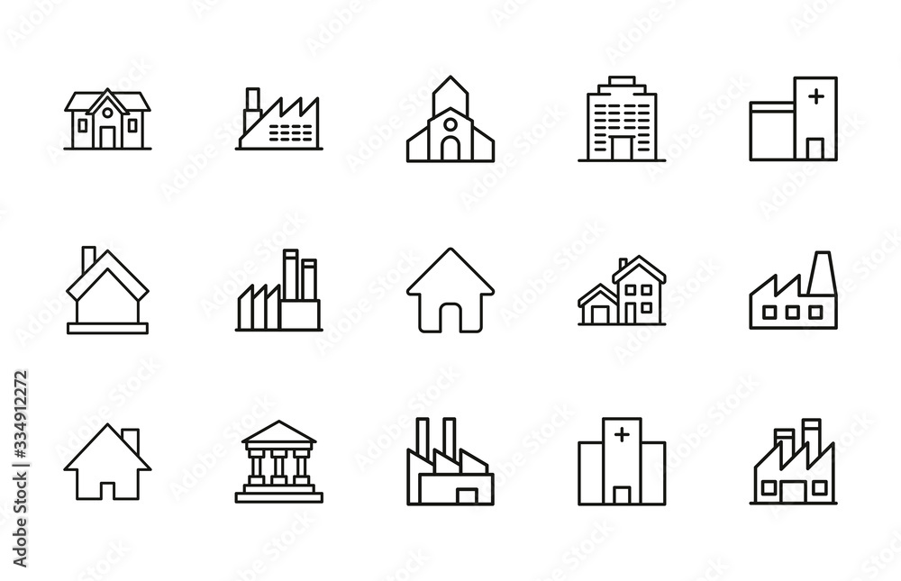 Poster simple set of architecture icons in trendy line style.