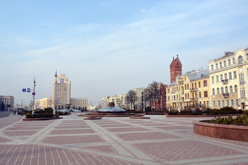 Fototapeta na wymiar Minsk, Belarus-MARCH 29 2020: Independence square in Minsk