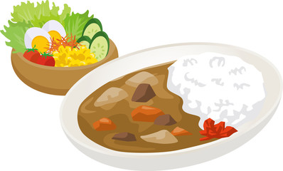 カレーとサラダのイメージイラストセット