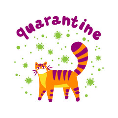 Quarantine coronavirus poster. 2019-Ncov Concept. The cat in mask is protected from infection. Vector illustration isolated on white