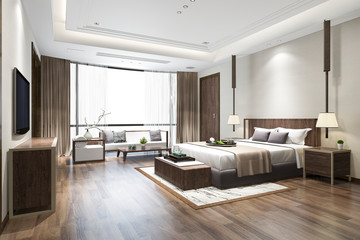 Fototapeta na wymiar 3d rendering luxury chinese bedroom suite in resort hotel