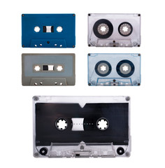 Colloection of Vintage old Tape Cassette  isolated on white background with clipping path