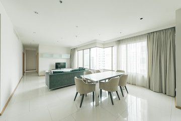 Modern living room and kitchen in small apartment 