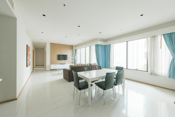 Modern living room and kitchen in small apartment 