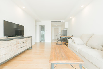 Fototapeta na wymiar Modern living room and kitchen in small apartment