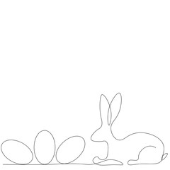 Easter bunny and eggs line drawing. Vector illustration