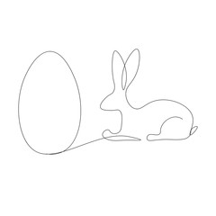 Easter bunny and egg one line drawing. Vector illustration