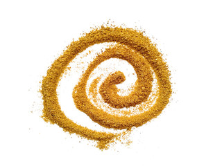 Wood sawdust on white background. Pile of wood shavings and wood powder isolated on white...