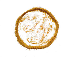 Wood sawdust on white background. Pile of wood shavings and wood powder isolated on white...