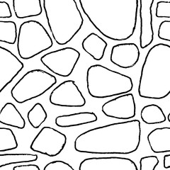 Stones handdrawn seamless black and white pattern. Vector illustration.