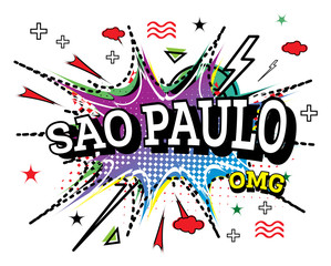Sao Paulo Comic Text in Pop Art Style Isolated on White Background.