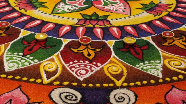 Beautiful colorful Indian traditional rangoli decoration for Diwali or Deepavali celebration
