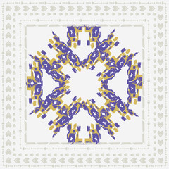 Square scarf ethnic ornate print silk. Shawl ikat embroidery autentic fabric original ornament carpet.