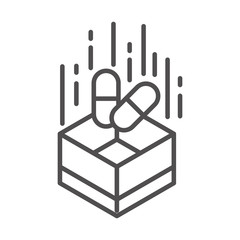 cardboard box with medical products delivery line style icon