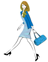 片足を上げる働く女性