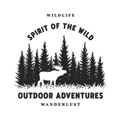 Journey into the wild. Badge, t-shirt design. Vector illustration.