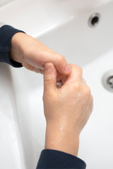 Washing hands with soap for virus prevention. Personal hygiene rule to stop spread of coronavirus
