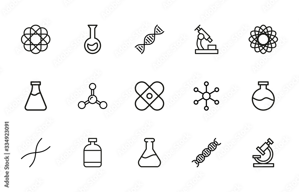 Poster set of bioengineering related vector line icons.