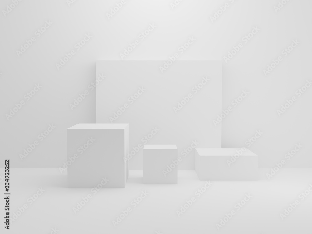 Poster white rectangle block in small room background. abstract interior architecture mockup concept. minim