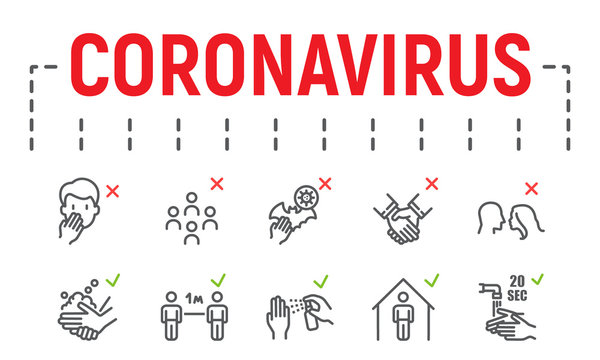 Coronavirus line icon set, illness symbols collection, vector sketches, logo illustrations, covid 19 icons, epidemic signs linear pictograms package isolated on white background.