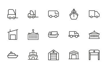 Vector line icons collection of shipping.