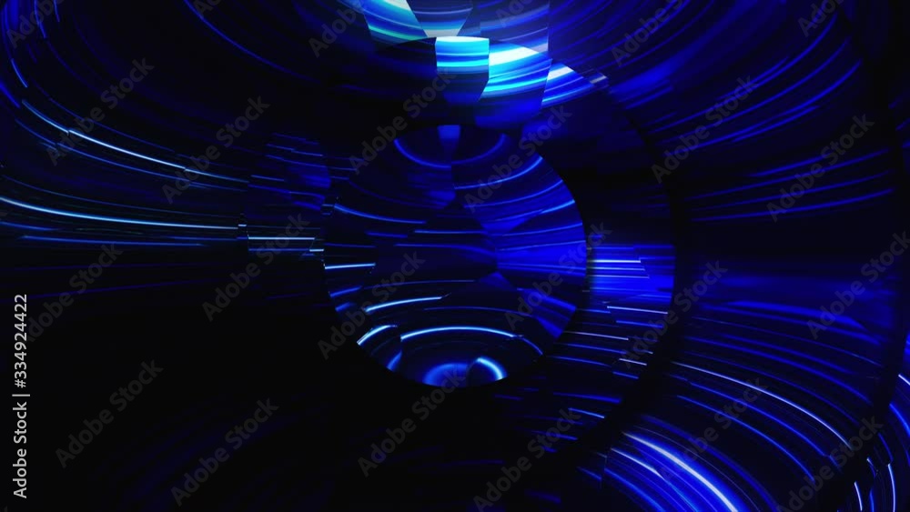 Poster many mirror magic circles shimmer in neon light. abstract computer generated backdrop, 3d rendering