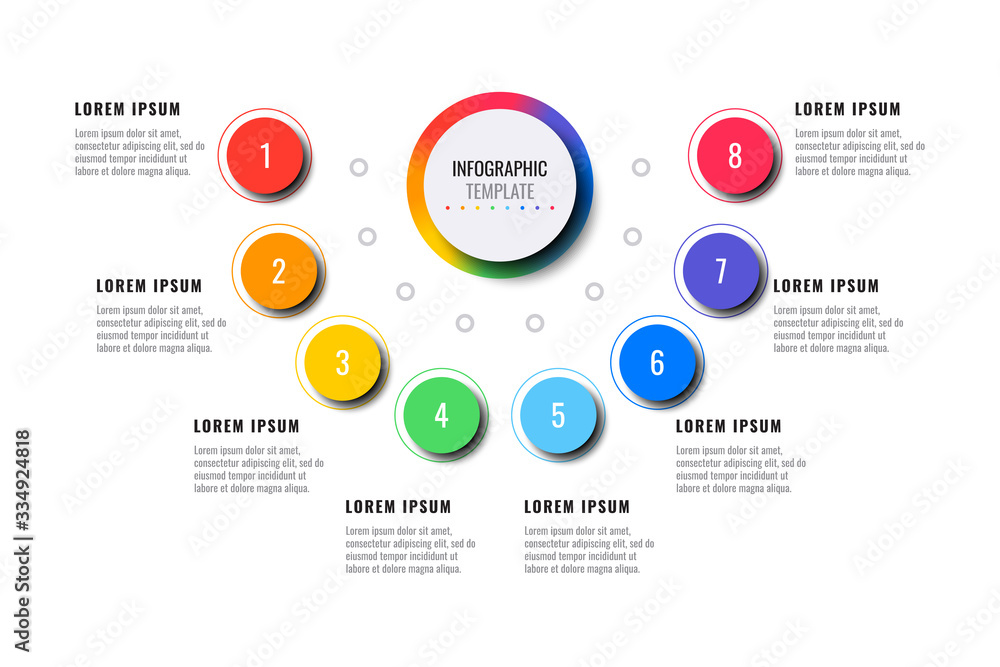 Fototapete business infographic template with eight round realistic elements on a white background. modern vect
