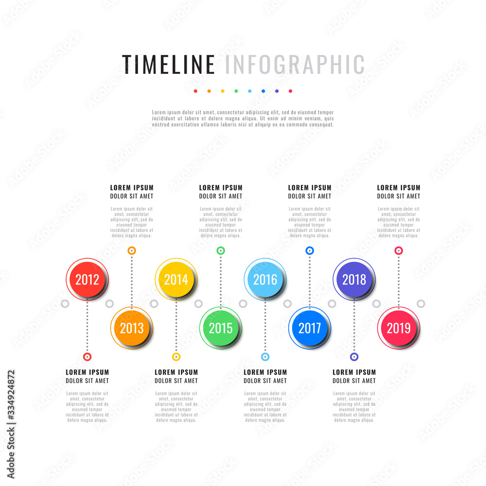 Fototapete business infographic timeline template with round realistic elements on a white background. modern v