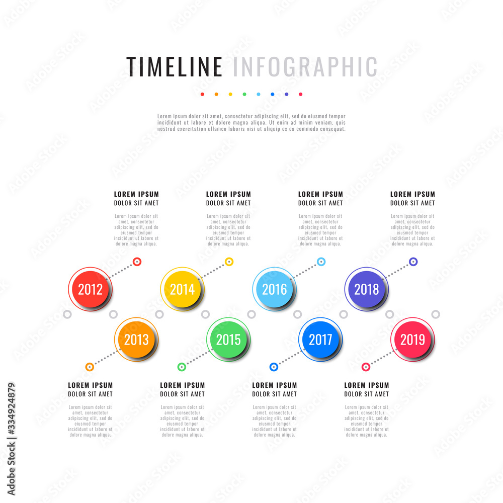 Fototapete business infographic timeline template with round realistic elements on a white background. modern v
