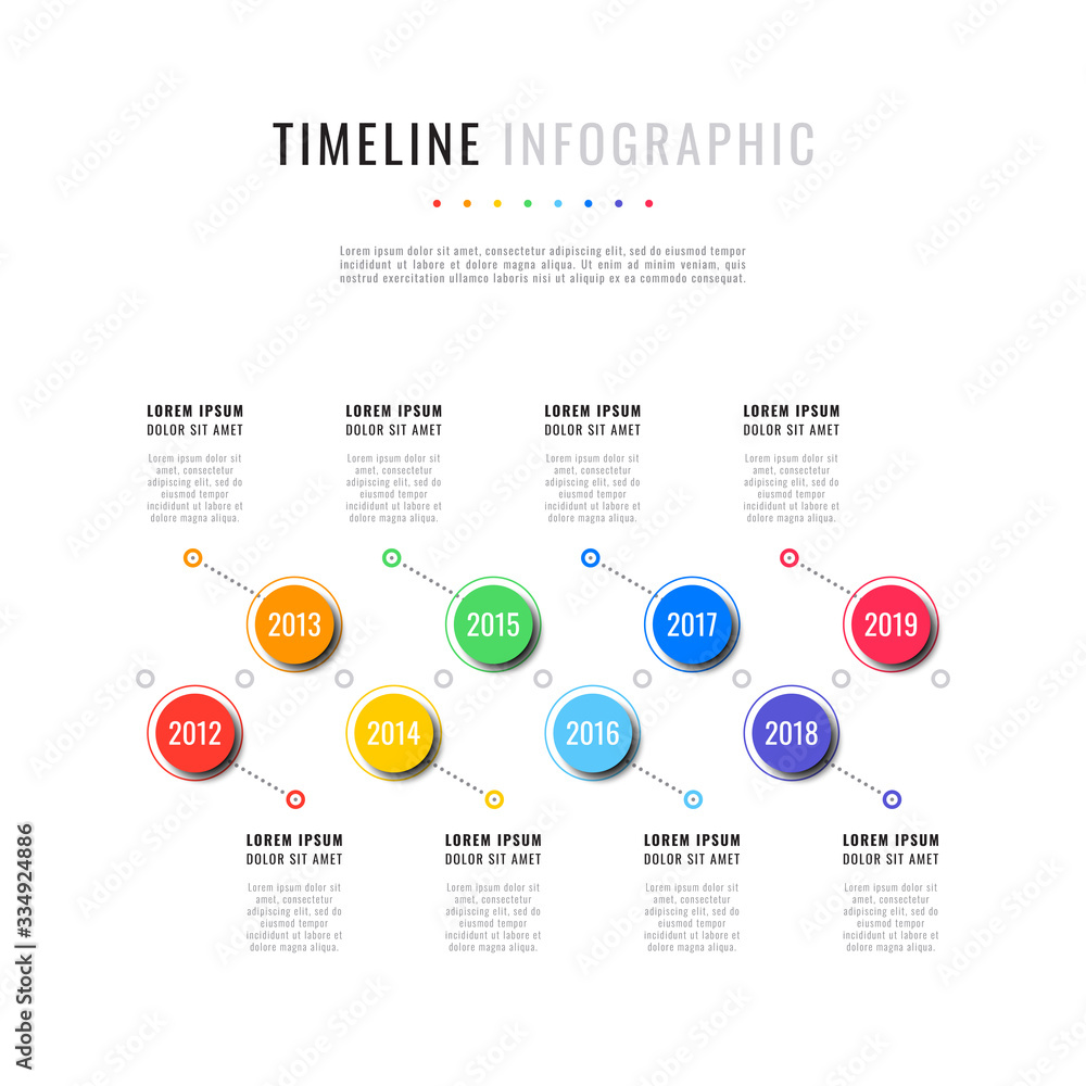 Fototapete business infographic timeline template with round realistic elements on a white background. modern v