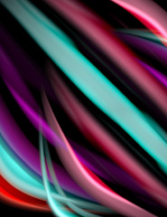 Silk smooth lines on black, liquid fluid color waves. Vector Illustration