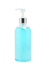Alcohol gel hand sanitizer in clear plastic bottle isolated on white background with clipping path