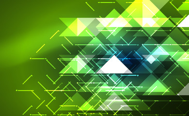 Abstract background, mosaic triangle pattern with transparent effects on glowing neon shiny backdrop. Vector Illustration For Wallpaper, Banner, Background, Card, Book Illustration, landing page