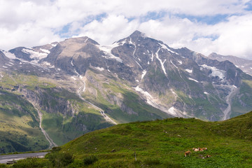 Fototapeta premium View of Grossglockner Mountain from the Grossglockner High Mountain Road. Breathtaking views of the Austrian Alps, Zell am See district, state of Salzburg in Austria. (Europe)