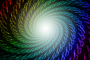 Internet big data spiral background consisting of the number 01.