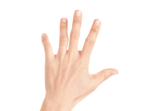 Hand shown five finger symbol on isolated white background for graphic designer.