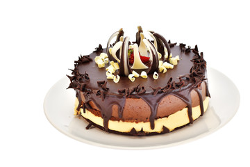  chocolate mousse cake isolated on white