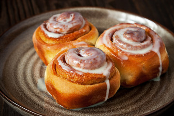 Homemade cinnabons  rolls with cream  glaze